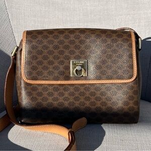 CELINE Macadam Shoulder Bag Brown Vintage